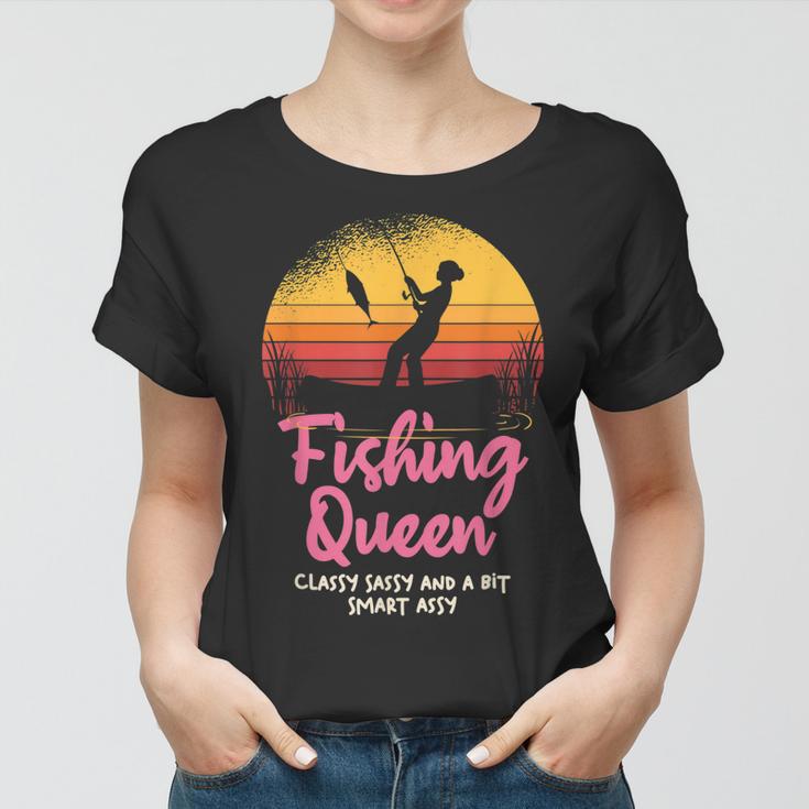 Fishing Queen Damen Frauen Tshirt mit Angler-Sonnenuntergang und Spruch