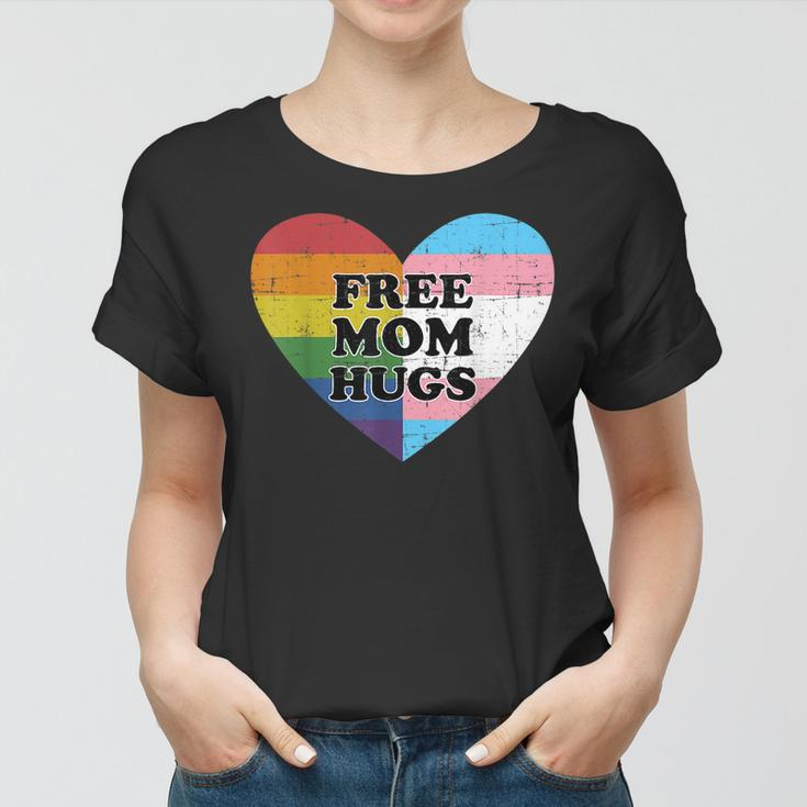 Free Mom Hugs With Rainbow And Transgender Flag Heart Women T-shirt