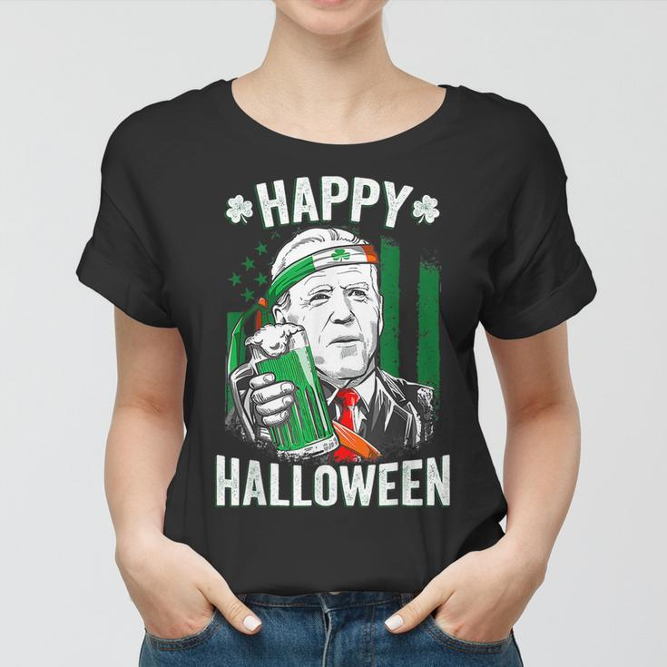 Funny Leprechaun Biden Happy Halloween For St Patricks Day Women T-shirt