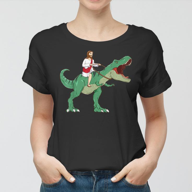 Funny Parody Jesus Riding Dinosaur Meme Dino Lover Believer Women T-shirt