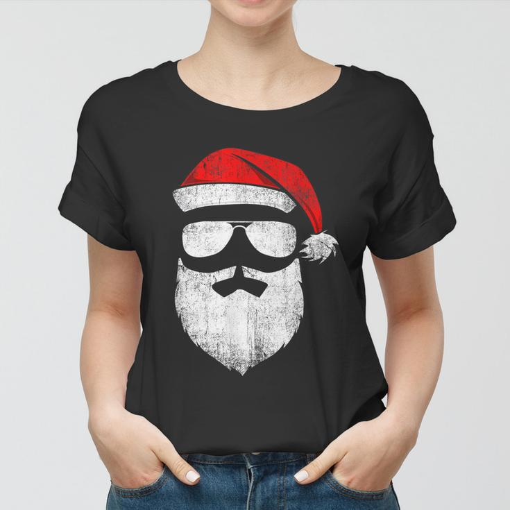 Funny Santa Claus Face Sunglasses With Hat Beard Christmas Tshirt Women T-shirt