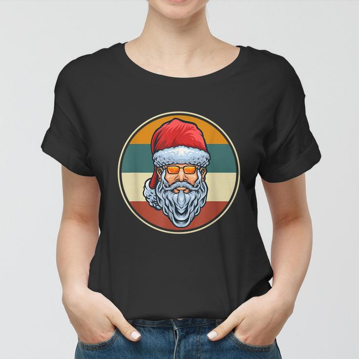Funny Santa Claus Face Sunglasses With Hat Beard Christmas Vintage Retro Women T-shirt