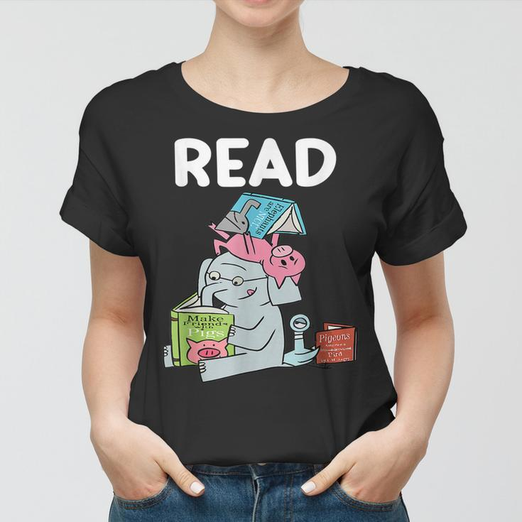 Funny Teacher Library Read Book Club Piggie Elephant Pigeons V6 Women T-shirt