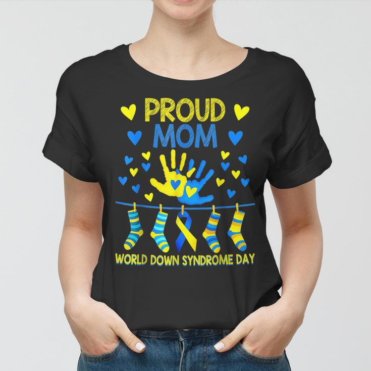 Gifts Proud Mom T21 World Down Syndrome Awareness Day Ribbon Women T-shirt