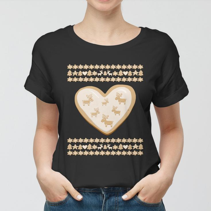 Gingerbread Heart And Deer Cookie Funny Ugly Christmas Sweater Funny Gift Women T-shirt