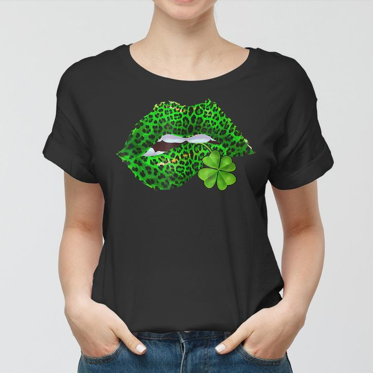 Green Lips Sexy Irish Leopard Shamrock St Patricks Day V3 Women T-shirt