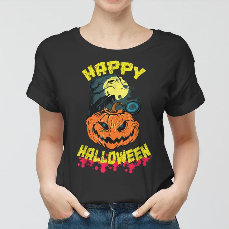 Halloween Grinsender Kürbis Horror Lustiges Spaß Frauen Tshirt