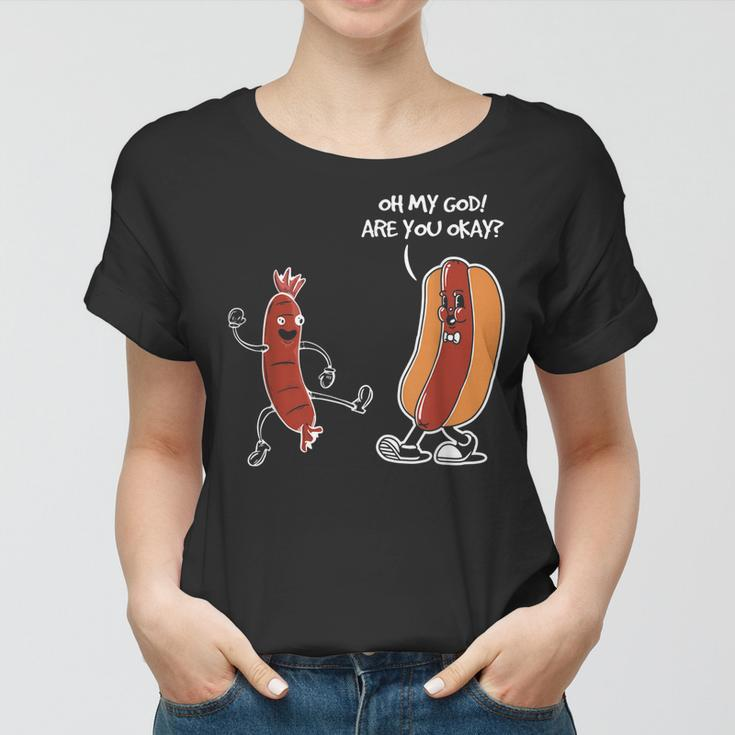 Hot Dog Comic Schwarzes Frauen Tshirt Oh My God, Are You Okay? Lustiges Design