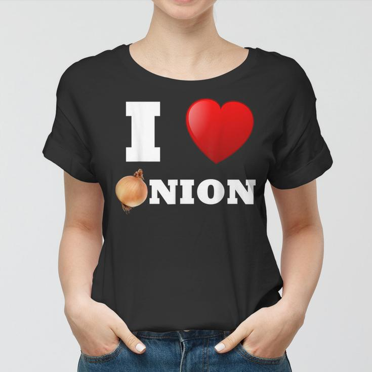 Liebe Zwiebel Frauen Tshirt, Lustiges 'I Love Onion' Motiv mit Herz