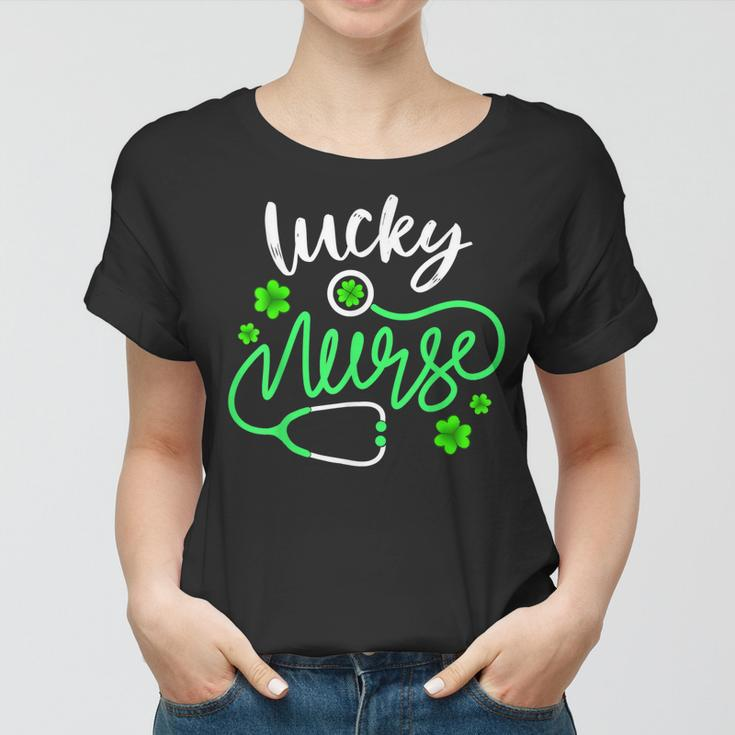 Lucky NurseSt Pattys Day Gift Shamrock Nurse  Women T-shirt