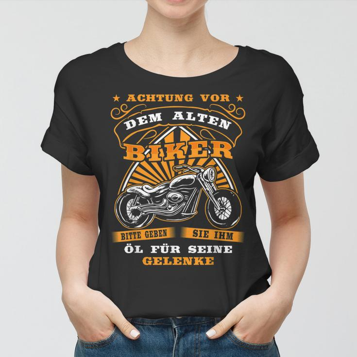 Lustiges Motorrad Frauen Tshirt für Herren, Achtung Alter Biker Opa