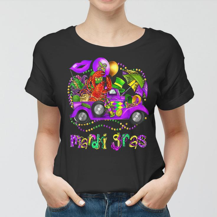 Mardi Gras Truck With Mask And Crawfish Mardi Gras Costume Women T-shirt