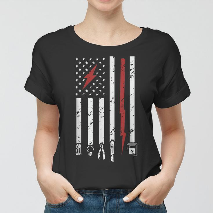 Mens American Electritian Usa Flag Patriot Handyman Dad Birthday Women T-shirt