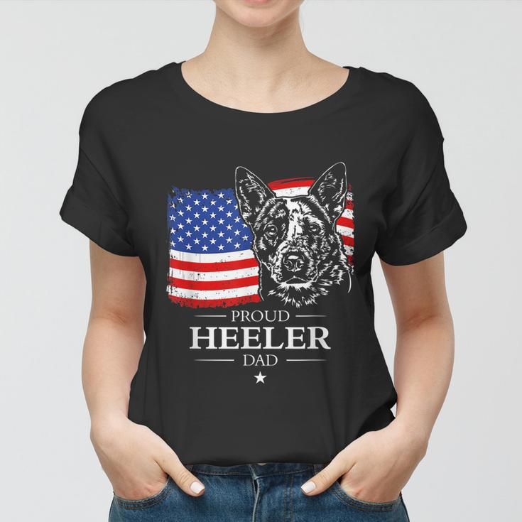 Mens Proud Cattle Dog Heeler Dad American Flag Patriotic Dog V2 Women T-shirt