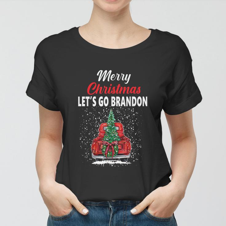 Merry Christmas Lets Go Brandon Red Truck Christmas Tree Women T-shirt