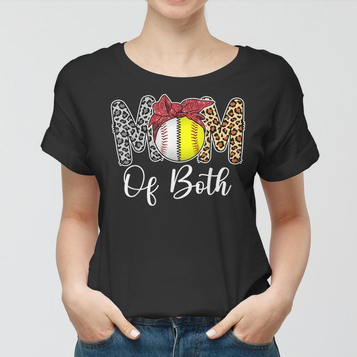 Mom Of Both Messy Bun Baseball Softball Mama Mothers Day Women T-shirt