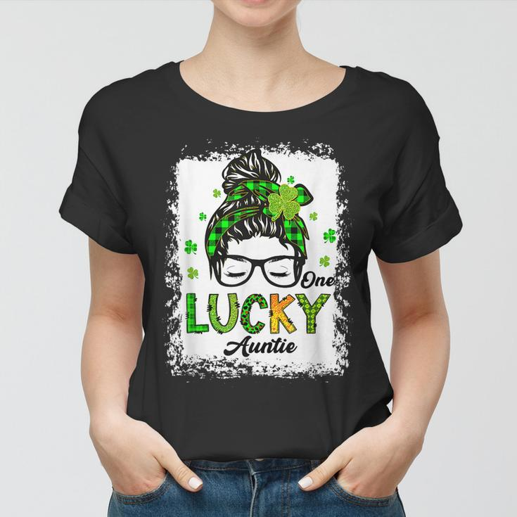 One Lucky Auntie Messy Bun Shamrock St Patricks Day Women T-shirt