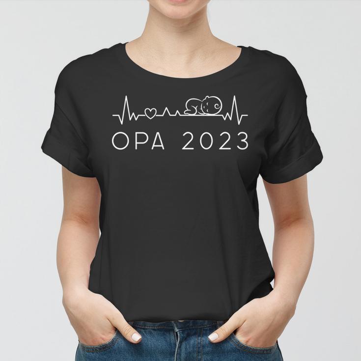 Opa 2023 Herzschlag Schwangerschaft Verkünden Für Großvater Frauen Tshirt