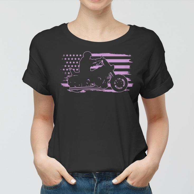 Patriotic Motorcycle Vintage American Us Flag Biker Girl Gift For Womens Women T-shirt