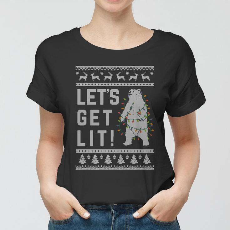 Polar Bear Lets Get Lit Xmas Ugly Christmas Funny Gift Women T-shirt