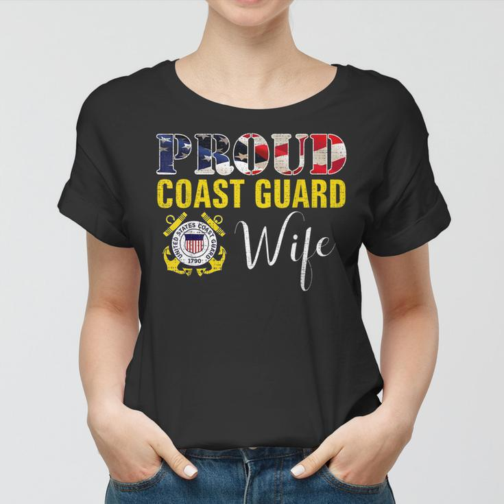 Proud Coast Guard Wife With American Flag For Veteran Day Women T-shirt