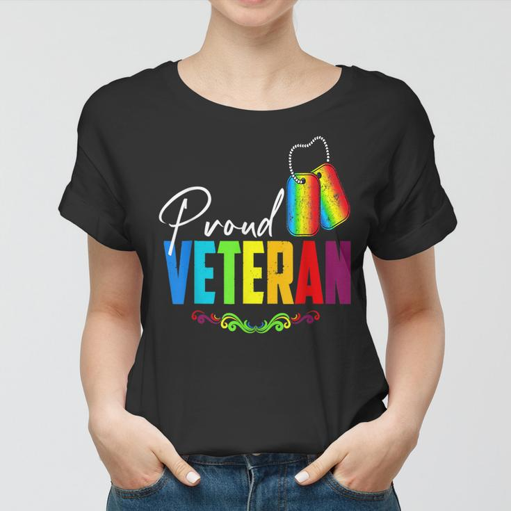 Proud Veteran Trans Military Lgbtq Rainbow Gay Pride Flag Women T-shirt