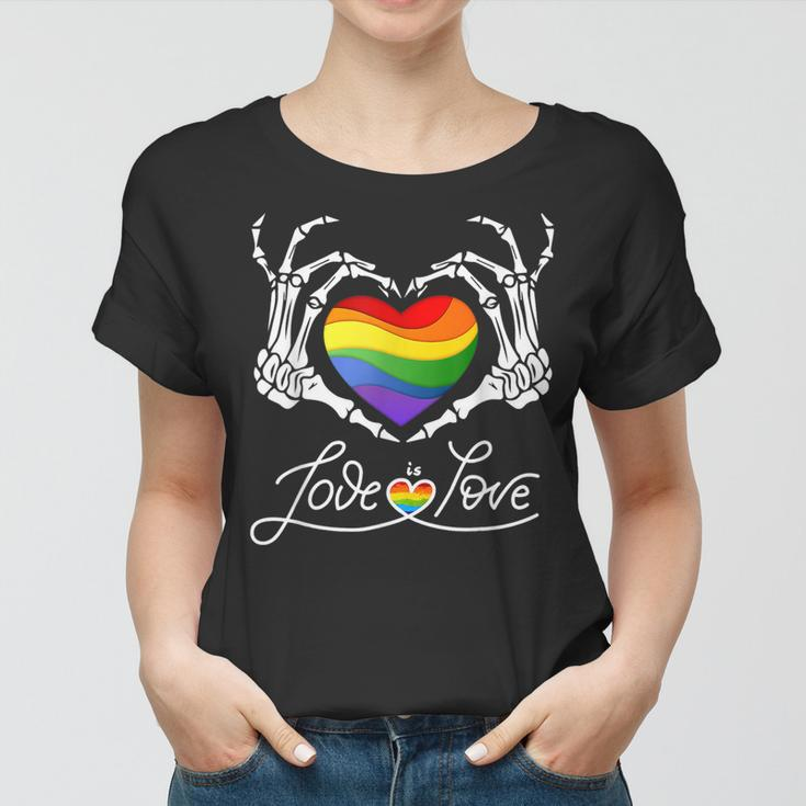 Rainbow Skeleton Heart Love Is Love Lgbt Gay Lesbian Pride Women T-shirt