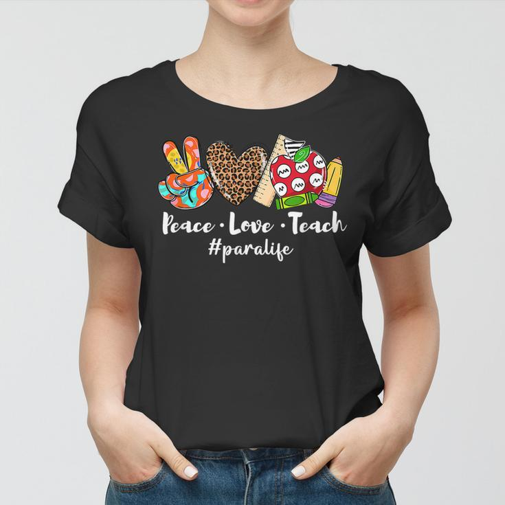 Retro Peace Love Teach Paraeducator Life Leopard Para Gifts Women T-shirt
