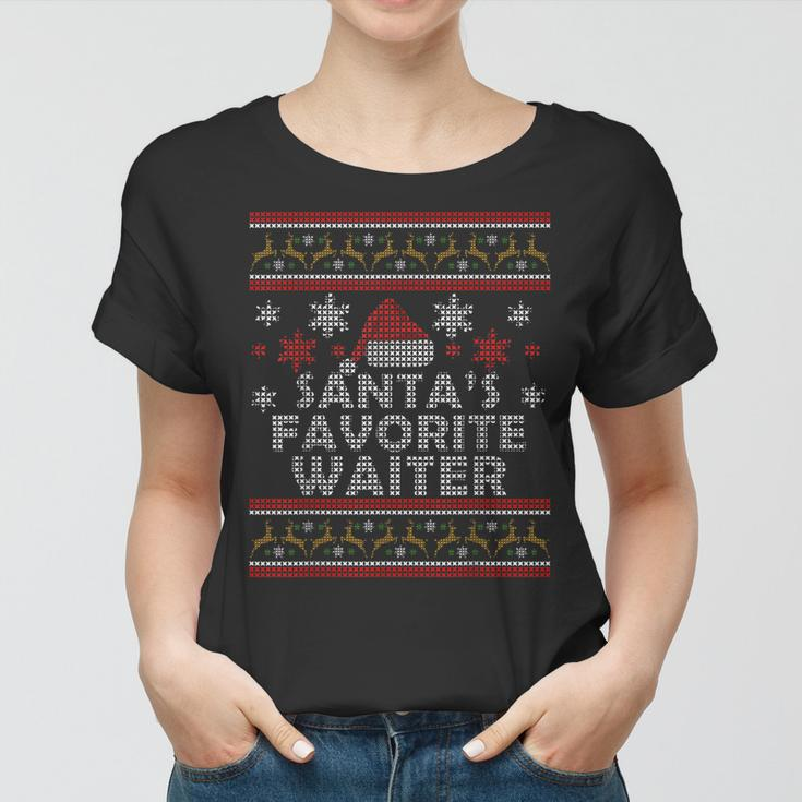 Santas Favorite Waiter Restaurant Gift Ugly Christmas Gift For Mens Women T-shirt