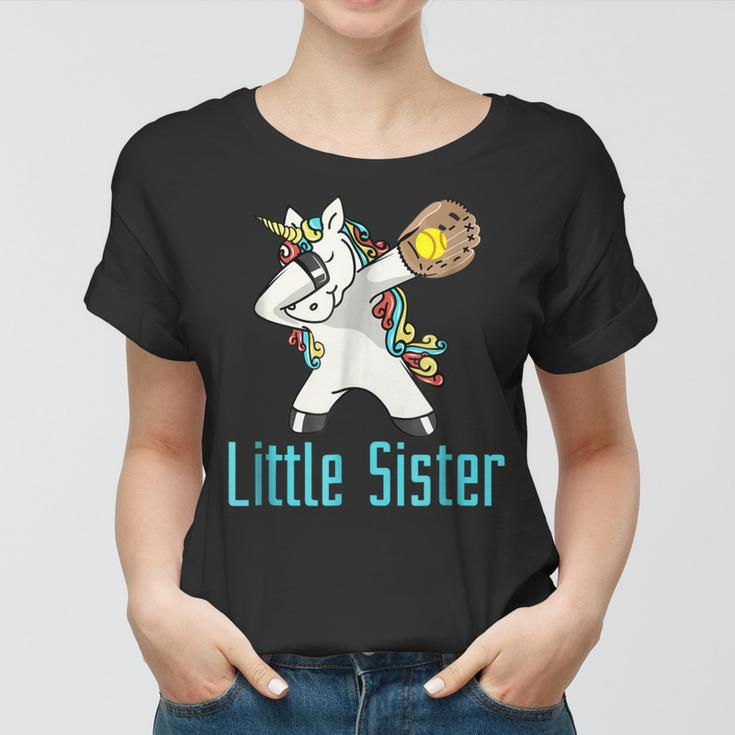 Softball Dabbing Unicorn Little Sister Sibling Women T-shirt