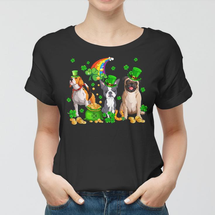 Three St Patricks Day Dogs Beagle Pug French Bulldog Lover Women T-shirt