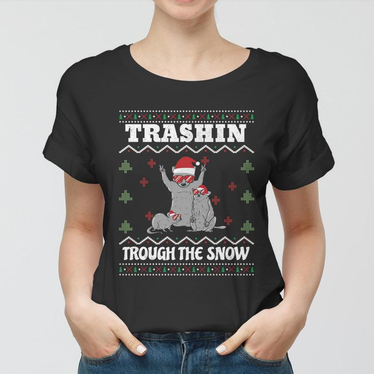 Trashin Through The Snow Raccoon Rat Ugly Christmas Cute Gift Women T-shirt