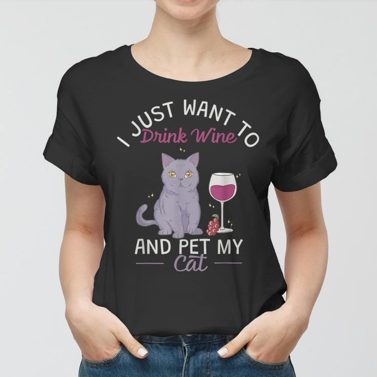 Trinke Wein Und Streichle Meine Katze Frauen Tshirt