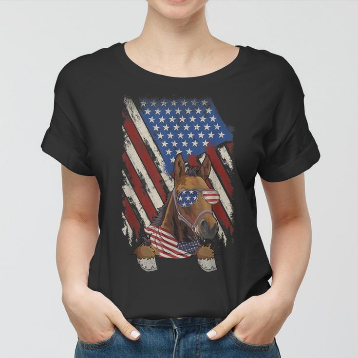 Vintage American Flag Horse Dad Mom Horse Lover 4Th Of July Women T-shirt