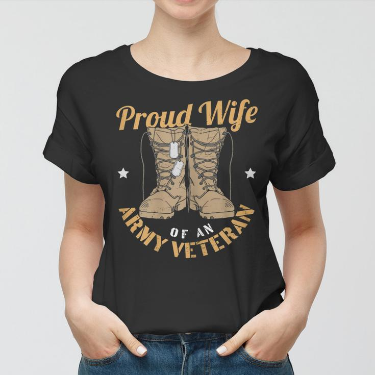 Womens 4Th Of July Celebration Proud Wife Of An Army Veteran Spouse Women T-shirt
