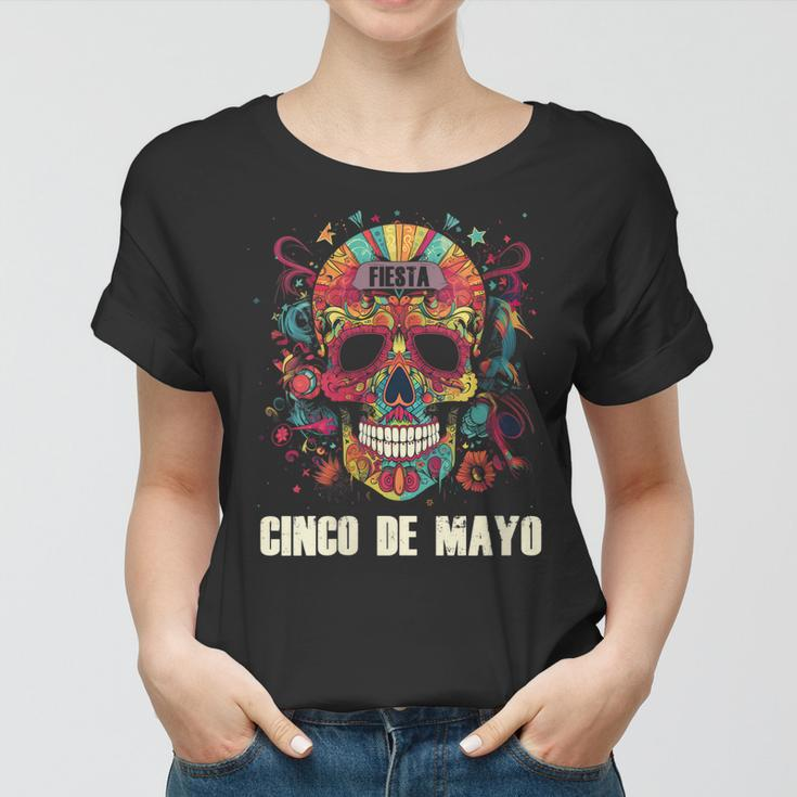 Womens Cinco De Mayo Day Of Dead Sugar Skull Skeleton Floral Skull Women T-shirt