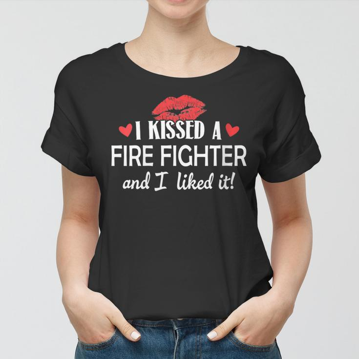 Womens I Kissed A Fire Fighter Design Married Dating Anniversary G Women T-shirt