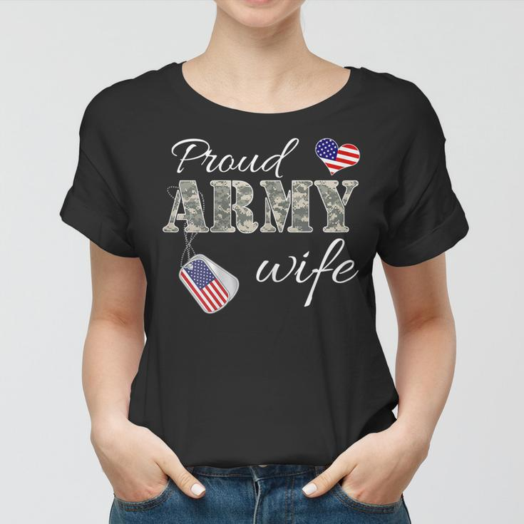 Womens Proud Army Wife Camouflage Wife Of Soldiers Gift Mothers Day Women T-shirt