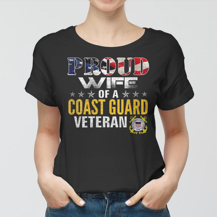 Womens Proud Wife Of A Coast Guard Veteran American Flag Military Women T-shirt