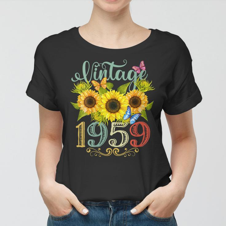 Womens Sunflower Floral Butterfly Vintage 1959 Funny 64Th Birthday Women T-shirt