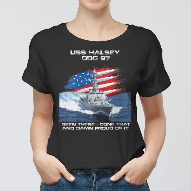 Womens Uss Halsey Ddg-97 Destroyer Ship Usa Flag Veterans Day Xmas Women T-shirt