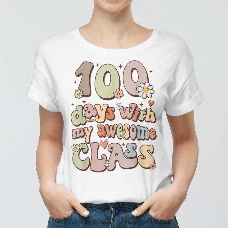 100 Days With My Awesome Class Retro Teacher Women Girls Women T-shirt
