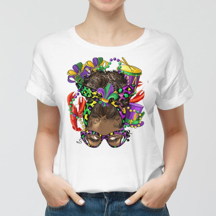 Afro Messy Bun Mardi Gras Crawfish Beads Mardi Gras Lover Women T-shirt