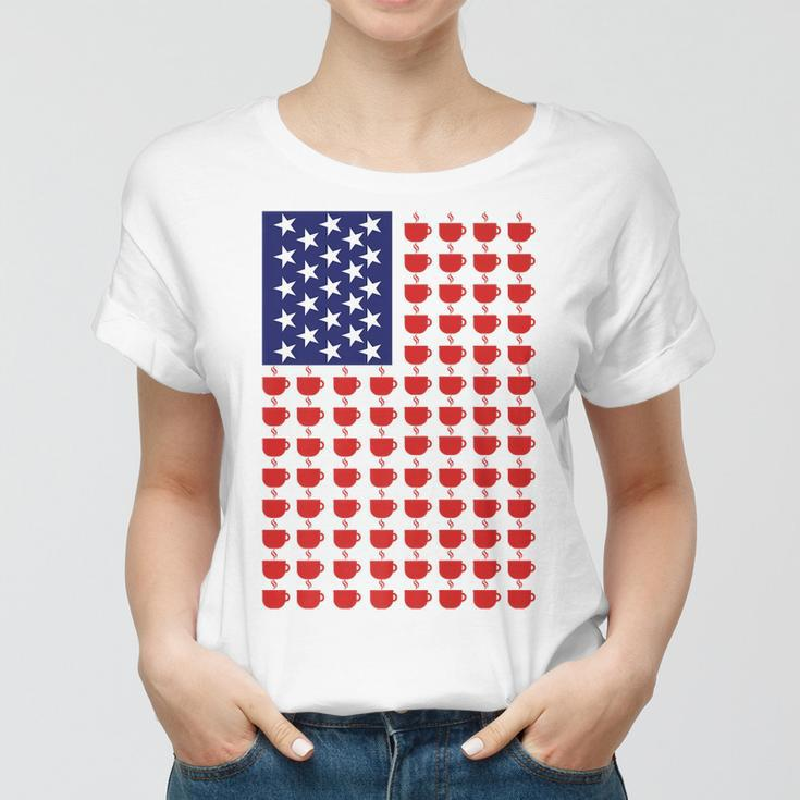 American Morning Patriotic American Flag Coffee Cup Pattern Women T-shirt