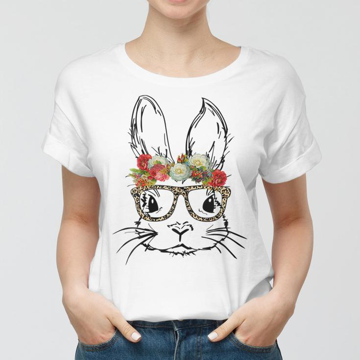 Cute Mom N Girls Easter Bunny With Glasses Leopard Print Gift For Womens Women T-shirt