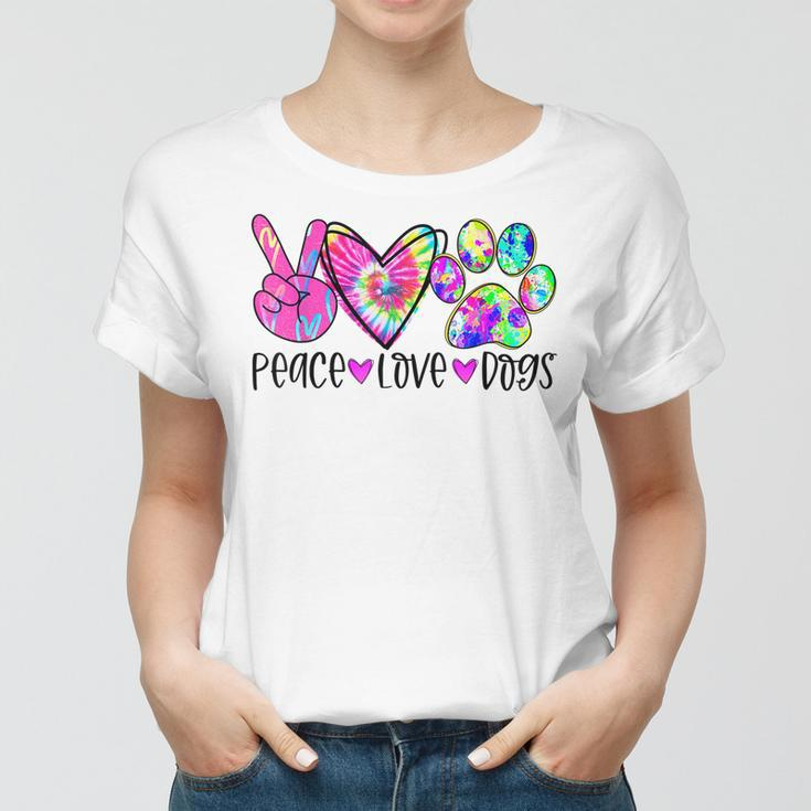 Dog Lovers Gifts Peace Love Dogs Tie Dye Puppy Paw Dog Mom Women T-shirt