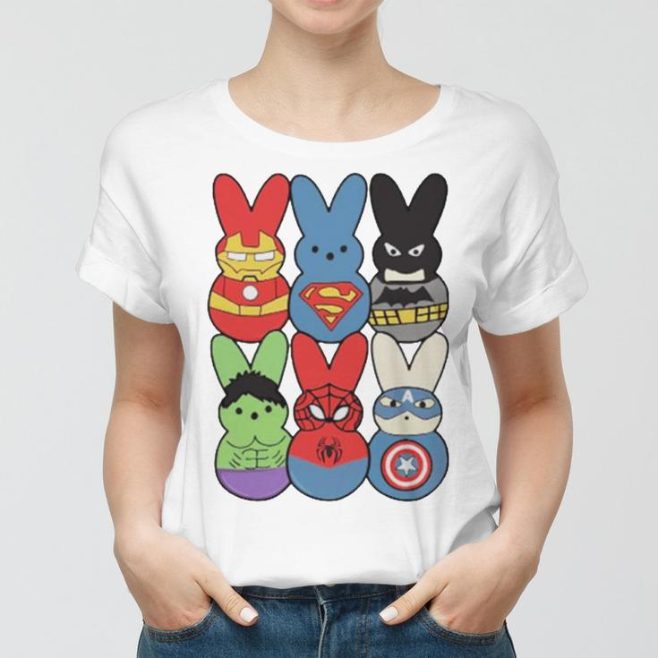 Easter Peeps Superheroes Movie Characters Bunny Women T-shirt