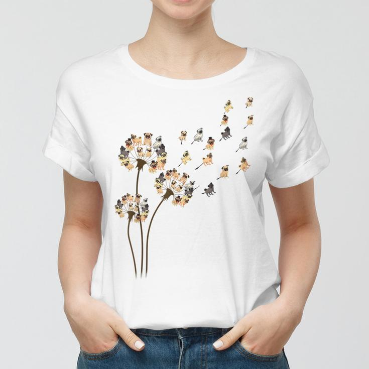 Flower Pug Dog Dandelion Funny Animals Lover Women T-shirt