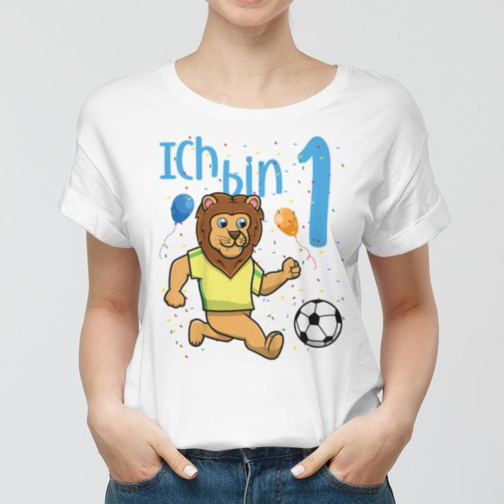 Kinder Erster 1 Geburtstag Fußball Löwe Ich Bin Eins 1 Jahr Frauen Tshirt