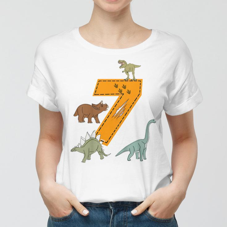 Kinder Geburtstags 7 Jahre Junge Dinosaurier Dino Frauen Tshirt